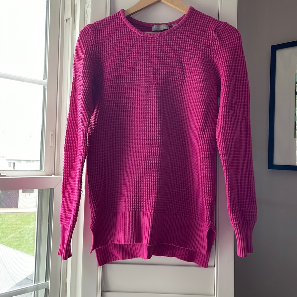 Evolution by Cyrus Fushia Waffle Knit PullOver Size Small - Picture 2 of 4